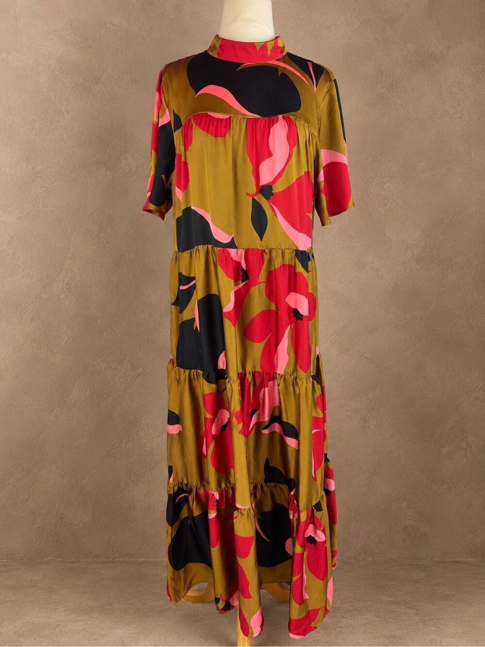 Corey Lynn Calter L Anthropologie Gianna Tiered Floral Maxi Dress Mustard Pink